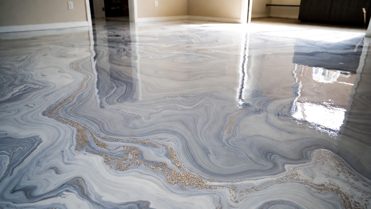 Premium epoxy garage floor installation with metallic silver finish in Saint Augustine, FL